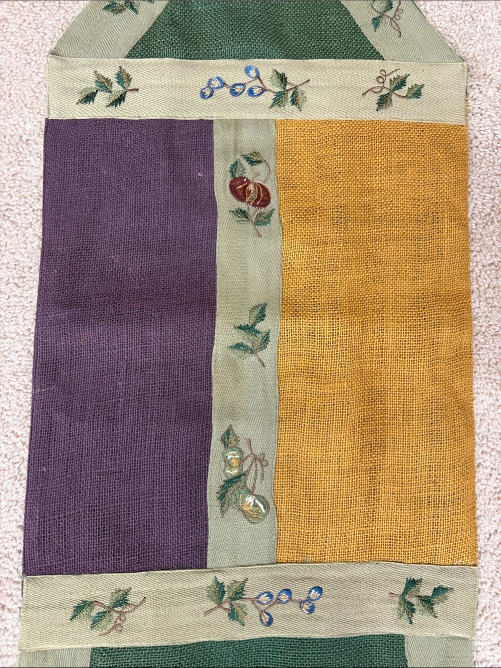 Pier 1 Import Y2K VTG Macintosh Patchwork Burlap Table Runner 14x72 Fall Autumn